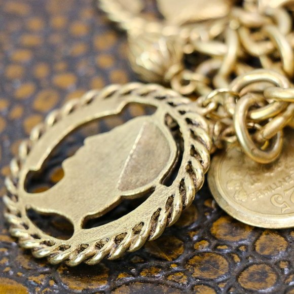 Napoleon Coin Gold Tone Bib Necklace - Picture 12 of 12